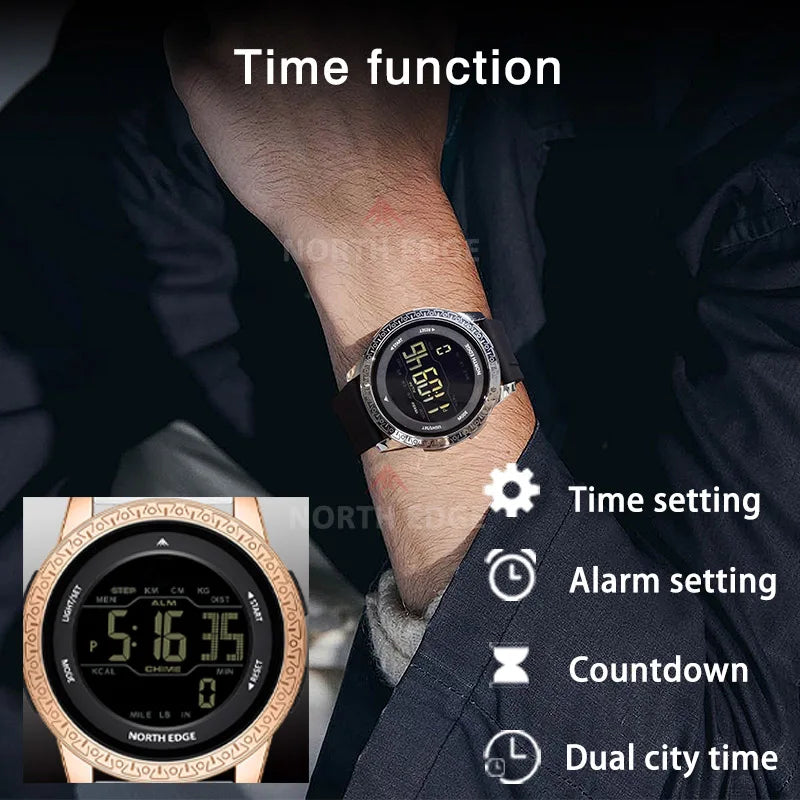 NORTH EDGE NEW APOLLO Men's Digital Watch Sports Waterproof 50M Wristwatches Dual Time Pedometer Stopwatch Alarm Clock For Women