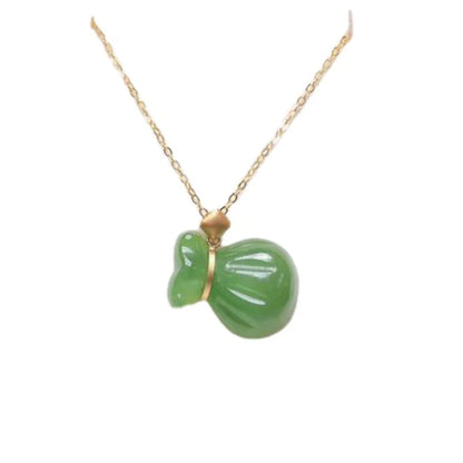 New in minimalist Natural Hotan Jade jasper blessing bag necklaces pendant simple national style charm clavicle chain jewelry