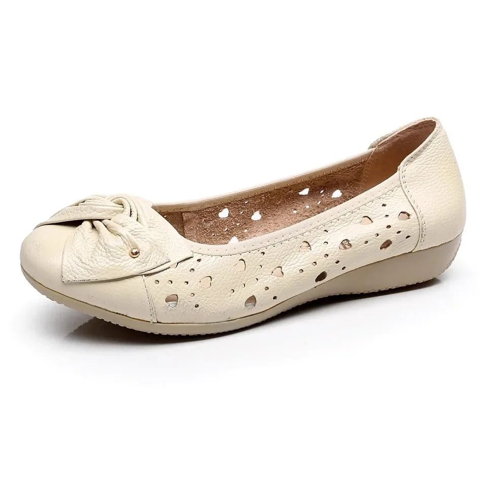 BEYARNE   Genuine Leather Shoes Women Butterfly-knot Loafers Women Flats Ballet Autumn Winter Casual Flat Shoes Woman Moccasins