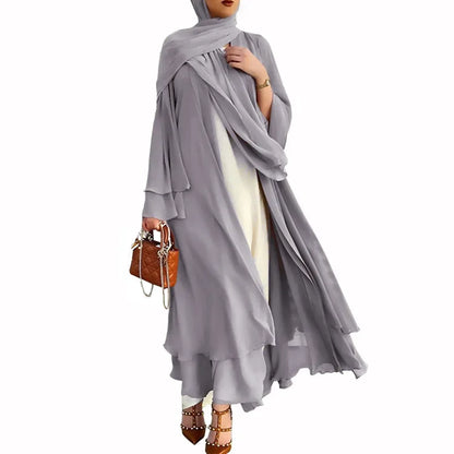Ivory New Arrival Cross-border Best Seller Chiffon Cardigan Elegant Long Dress Solid Color Dress 21419