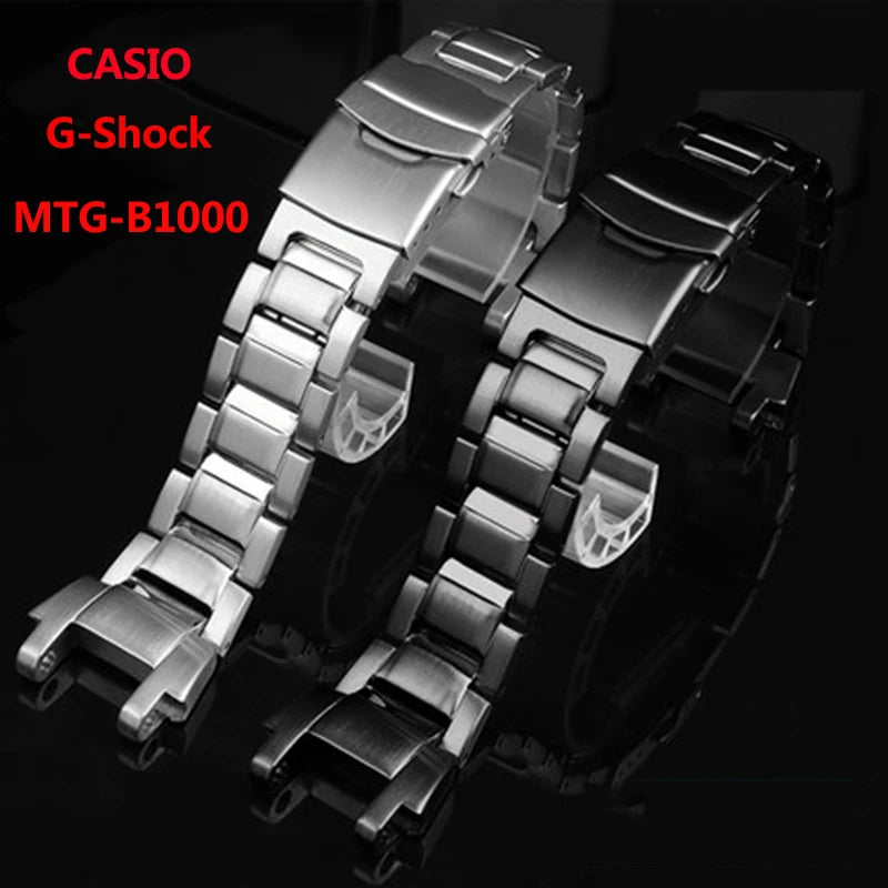 For Casio G-Shock MTG-B1000 Stainless Steel Watch Band Solid Metal Bulge Watch Strap Men Replacement Bracelet Accessories Silver