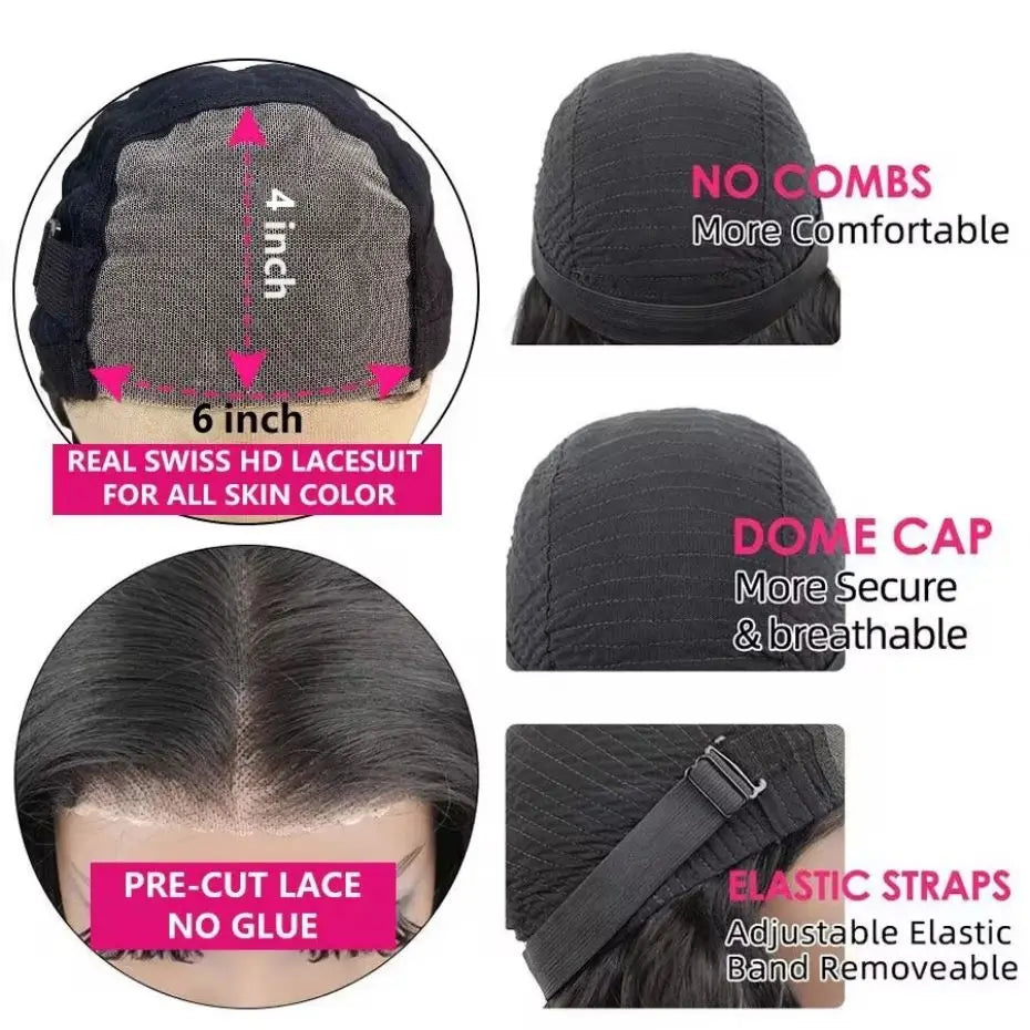 Glueless Wigs Human Hair Bone Straight Lace Wigs Pre-Cut 5x5 Lace Closure Remy Human Hair Ready To Wear For Women Pre Plucked