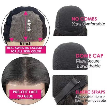Glueless Wigs Human Hair Bone Straight Lace Wigs Pre-Cut 5x5 Lace Closure Remy Human Hair Ready To Wear For Women Pre Plucked