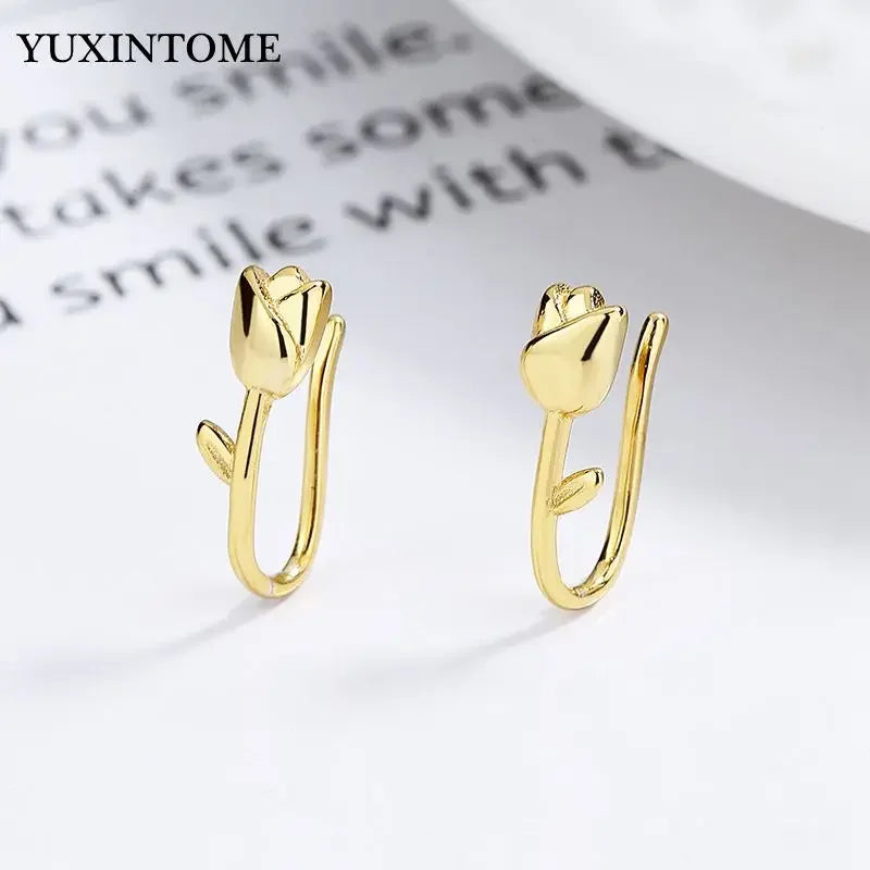 YUXINTOME Small 925 Sterling Silver Ear Needle C-Shaped Cartilage Piercing Stud Earrings For Women cartilage perforation Jewelry