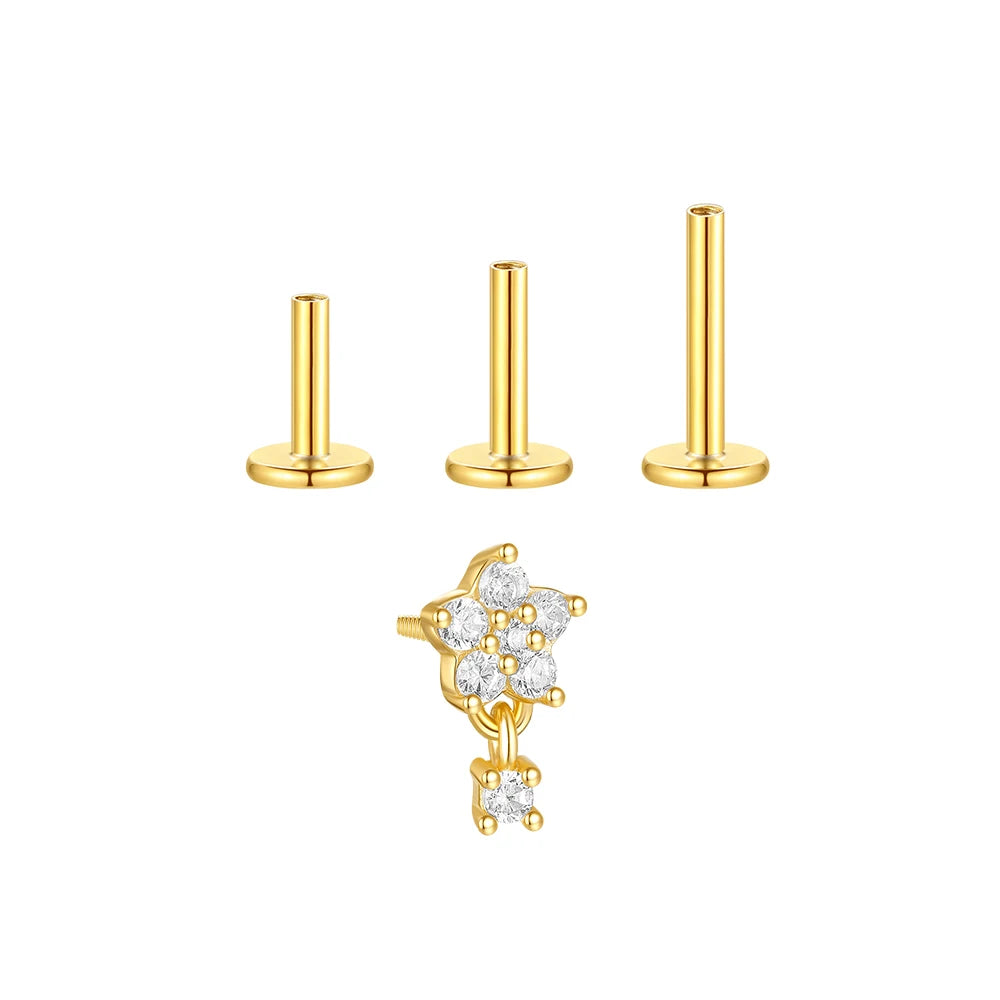 Aide 3pcs Ear Needle 5/6/8mm Flat Head Cartilage Piercing Stud Earring Women 925 Sterling Silver Flower Zircon Gold Ear Studs