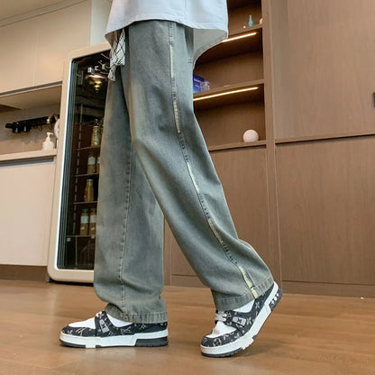 New Men's Blue Jeans Baggy Fit Straight Leg Denim Trousers 2025 Autumn High Street Fashion Y2K Jean Casual pantalones hombre