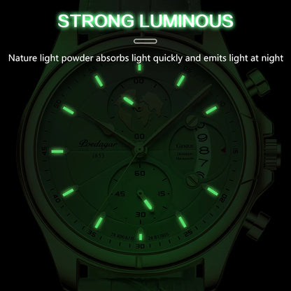 POEDAGAR Sports Casual Man Watch Date Waterproof Luminous Leather Chronograph Men's Watch Business Luxury Quartz Watches For Men