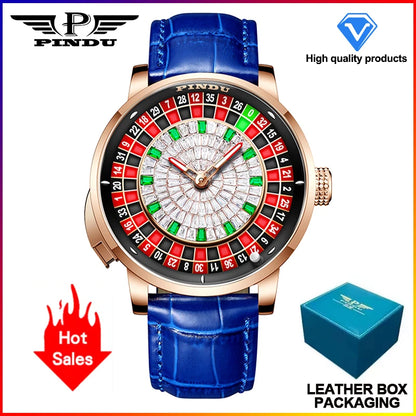 PINDU NEW Rotating dial design Mechanical Watch Men Japan NH35 Movement Sapphire Waterproof leather luxurious Automatic watch