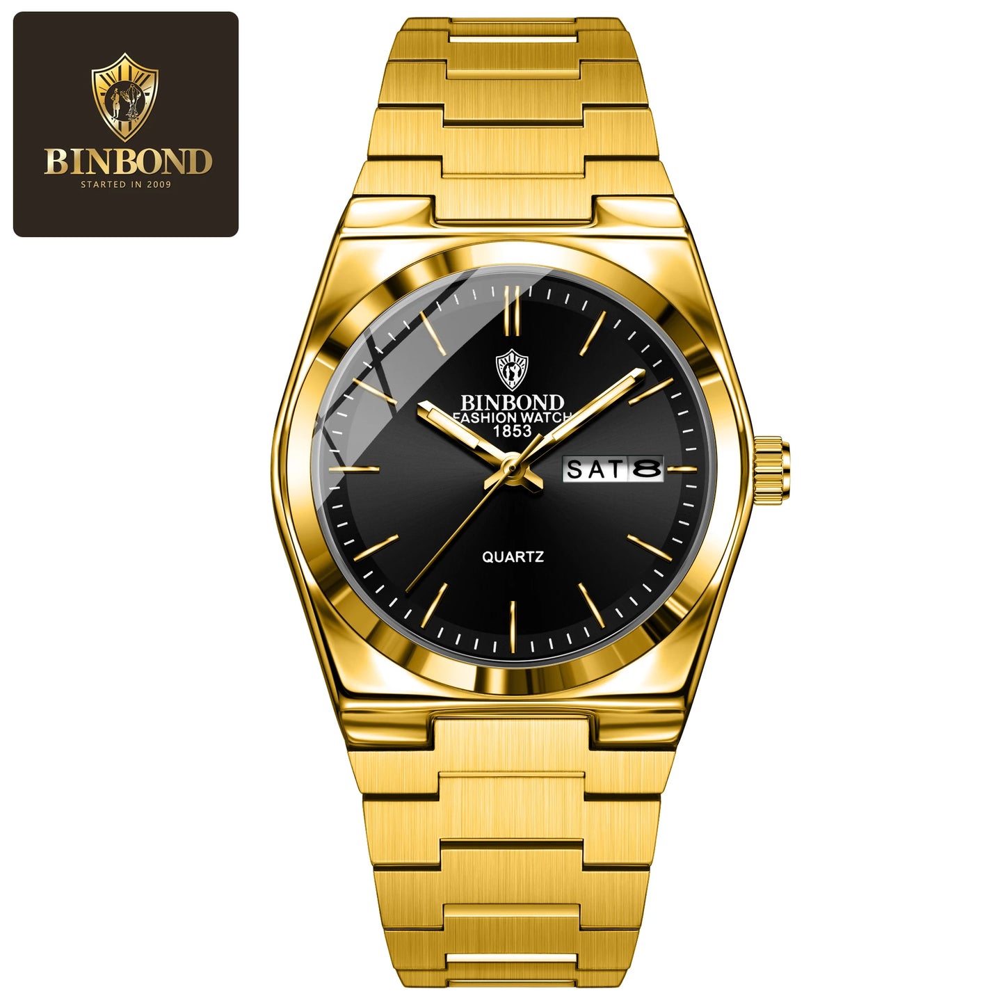 BINBOND Top Brand New 103 Fashionable Men's Quartz Watch Waterproof Night Light Dual Calendar Ultra Thin Men's Quartz Watch
