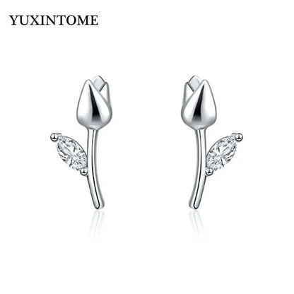 YUXINTOME Small 925 Sterling Silver Ear Needle C-Shaped Cartilage Piercing Stud Earrings For Women cartilage perforation Jewelry