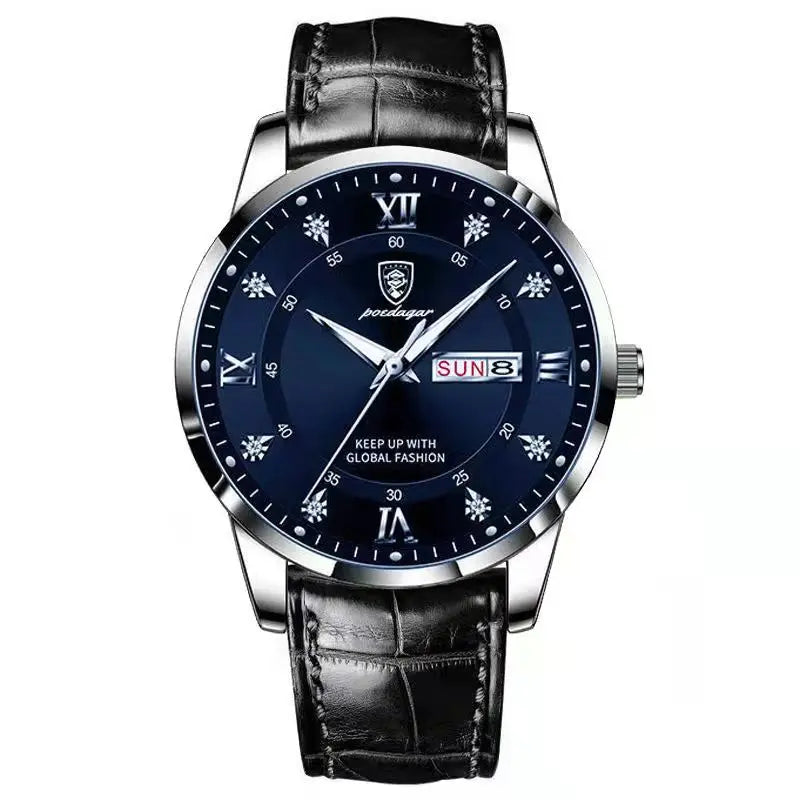 POEDAGAR Luxury Business Man Wristwatch Waterproof Luminous Leather Men's Quartz Watch High Quality Fashion Watches For Men Gift