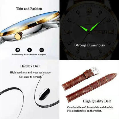 POEDAGAR Luxury Business Man Wristwatch Waterproof Luminous Leather Men's Quartz Watch High Quality Fashion Watches For Men Gift
