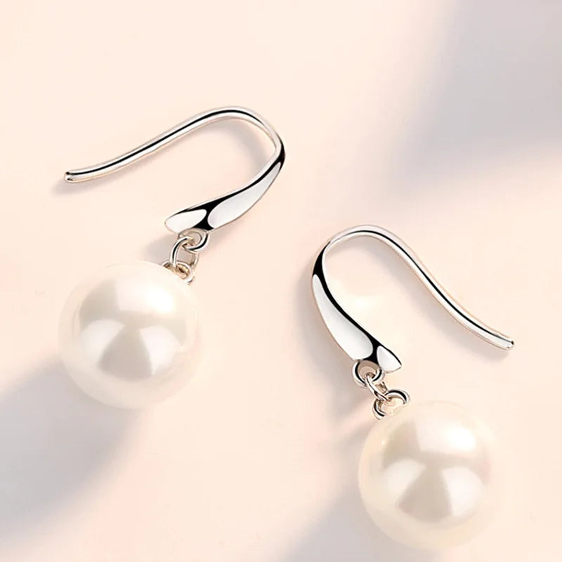 925 Sterling Silver Fashion Jewelry Pearl Drop Earrings For Lady New XY0009