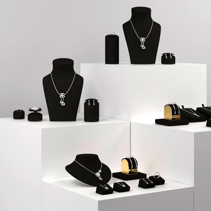 WoodTen Black Microfiber Jewelry Display Props for Shop Counter Popular Rings Earrings Necklaces Portraits Jewelry Display Stand