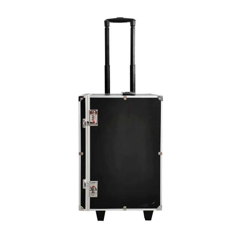 Black Rolling Jewelry Trolley Case with 10 Different Styles of Drawer Trays,  for Travel and Vendor Display Jewelry Set Props
