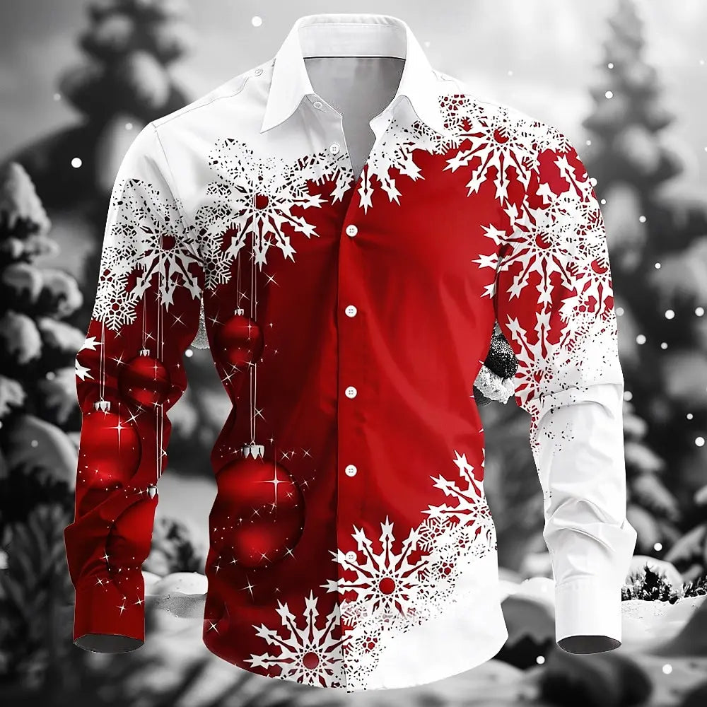 Christmas fashion men's shirts casual outdoor comfortable suitable lapel button long sleeve shirt party new men's tops plus size