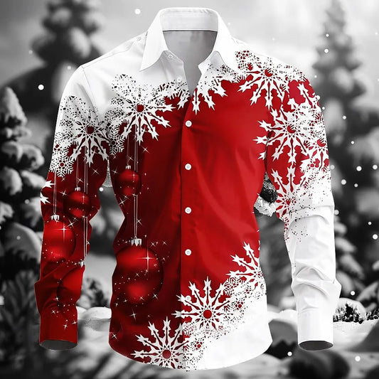 Christmas fashion men's shirts casual outdoor comfortable suitable lapel button long sleeve shirt party new men's tops plus size