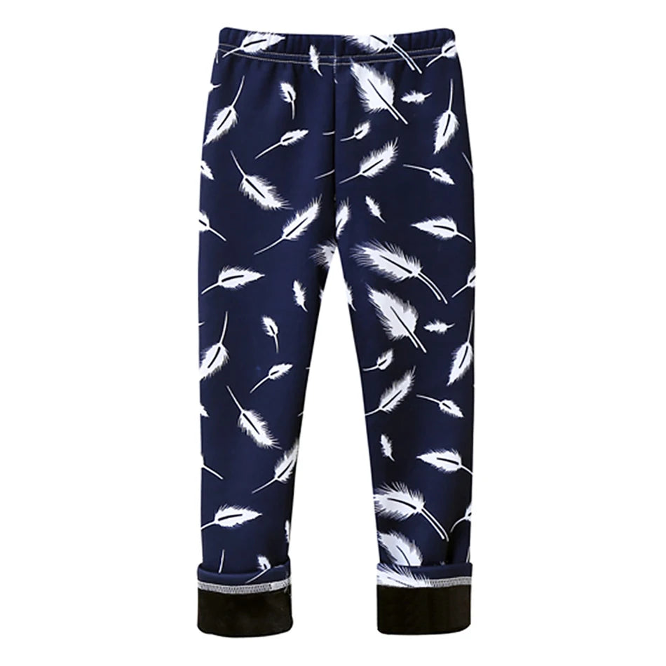 Girls Warm Plush Long Pants for Autumn Spring Cartoon Butterfly Striped Soft Cozy Leggings Fleece-Lined Bottoms Kids Casual Wear