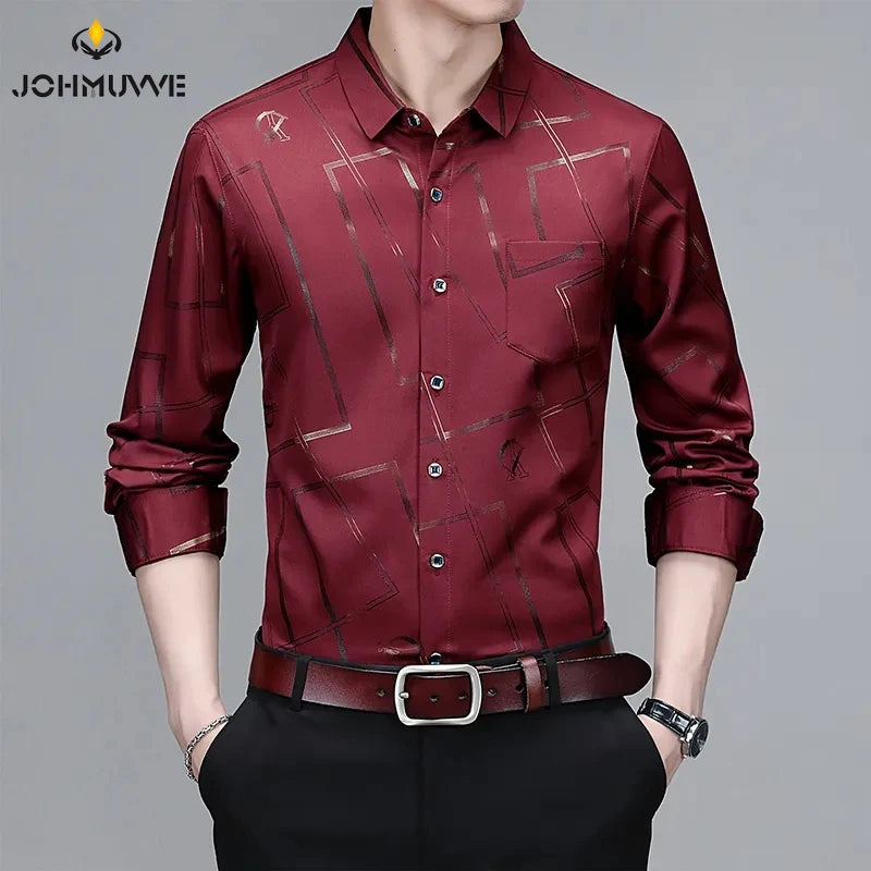 Men's Casual and Fashionable Long Sleeved Printed Shirt Non Ironing and Wrinkle Resistant Business Top