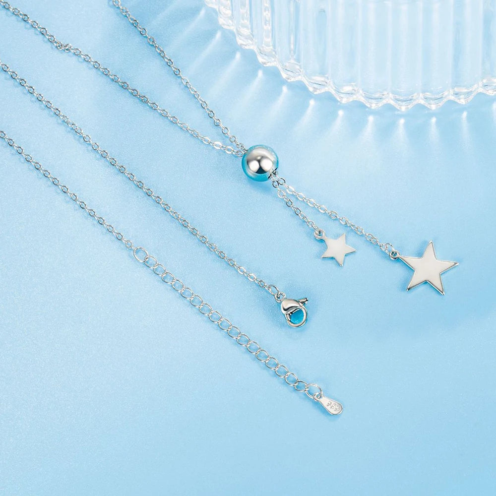 Real 925 Sterling Silver Star Pendant Necklace Crystal Long Chain Drop Earrings Jewelry Sets For Women Trendy FQL23064