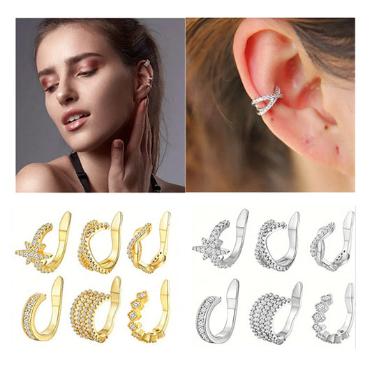 1Pc Hypoallergenic Huggie Earring Cuff for Women Men, Sparkling Cubic Zerconia Fake Carilage Clip On Ear No Piercing Jewelry