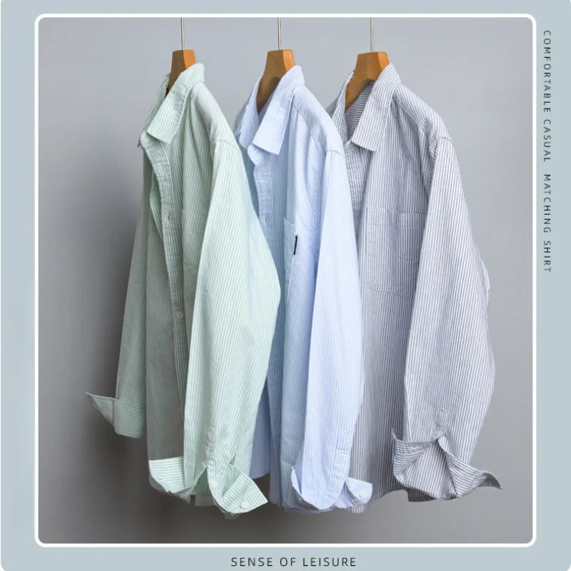 Simple Striped 100% Cotton Shirts for Men Clothing Casual Big Pocket Long Sleeve Men Shirts FY9920