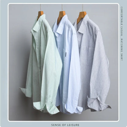 Simple Striped 100% Cotton Shirts for Men Clothing Casual Big Pocket Long Sleeve Men Shirts FY9920