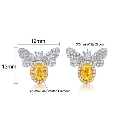 ALLNOEL 925 Sterling Silver Stud Earrings For Women Oval 4*6mm Yellow High Carbon Diamond Bee Jewelry Wedding Gift Wholesale
