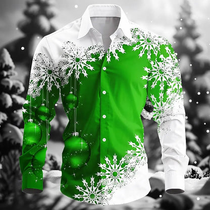 Christmas fashion men's shirts casual outdoor comfortable suitable lapel button long sleeve shirt party new men's tops plus size