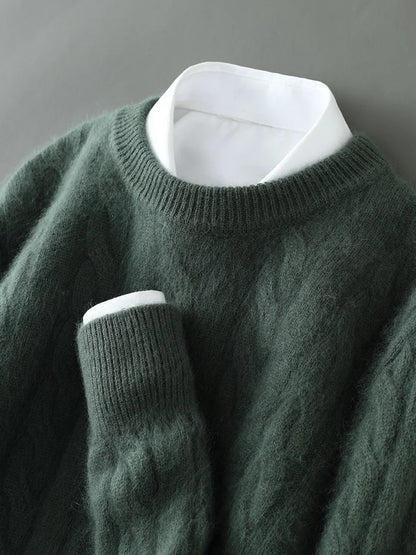 ANGEL Men's O-Neck Sweater Autumn Winter 100% Mink Cashmere Cable Knit Smart Casual Pullover Cashmere Knitwear High Quality Top