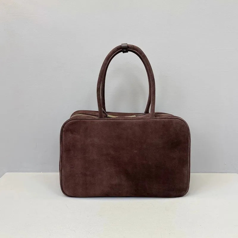 Autumn Winter Retro Suede Cowskin Tote Handbag Women Large Capacity Genuine Leather Armpit Bags Office Lady Single Shoulder Bag