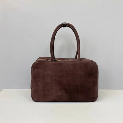 Autumn Winter Retro Suede Cowskin Tote Handbag Women Large Capacity Genuine Leather Armpit Bags Office Lady Single Shoulder Bag