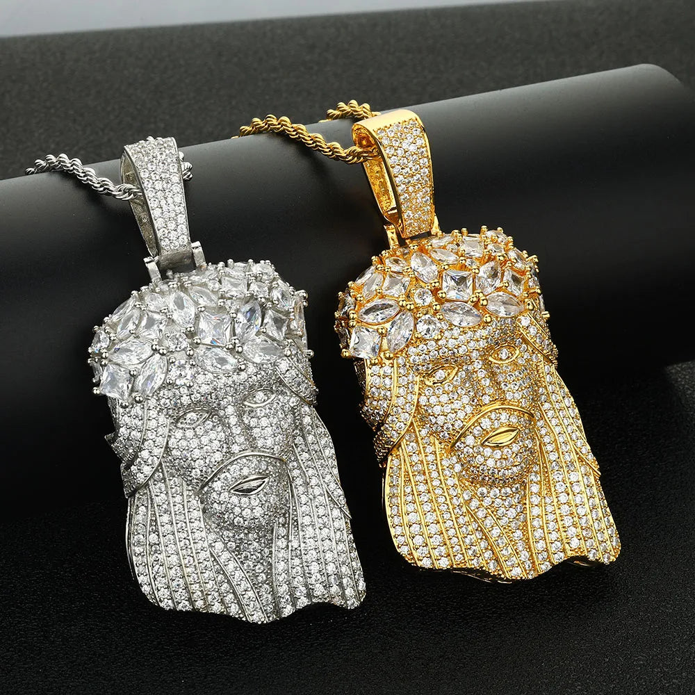 Hip Hop Iced out Jesus Pendant Necklace Customizable Bling Bling Diamond Christian Religious Jesus Pendant Jewelry Gift