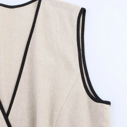 PB&ZA2025 Summer New Product Women's High End Casual and Fashionable Simple With Belt Sleeveless V-neck Medium Length Dress