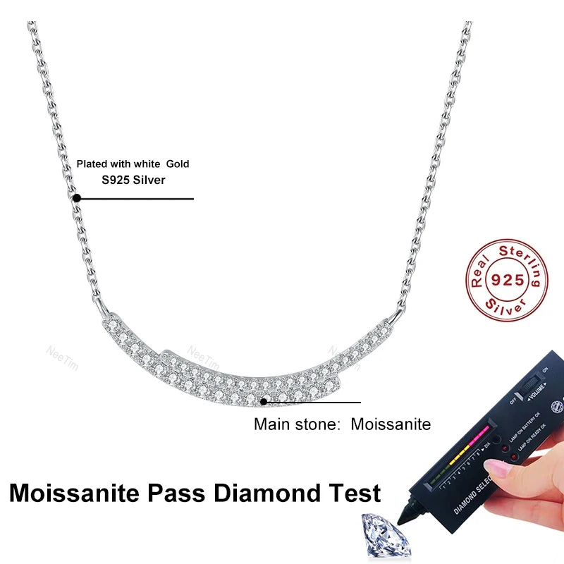 NeeTim D VVS1 Full Moissanite Necklace for Women Lab Diamond S925 Sterling Silver Wedding Party Pendant Necklaces GRA Certified