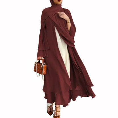Ivory New Arrival Cross-border Best Seller Chiffon Cardigan Elegant Long Dress Solid Color Dress 21419