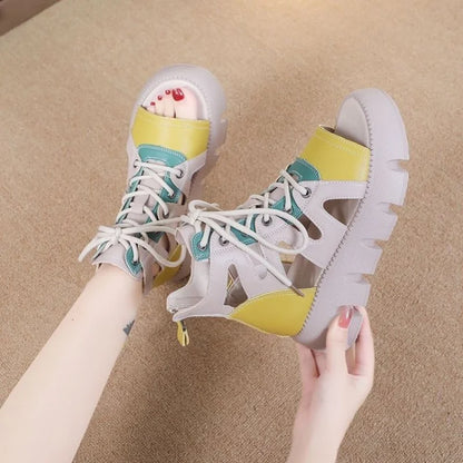 2025 New Women's Chunky Platform Gladiator Sandals - Breathable Color Block Strappy Summer Shoes