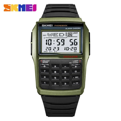 SKMEI 2255 Dual Time Sports calculator Watch for Men Countdown Casual Phone Book Digital Mens Wristwatches Montre Homme 1278