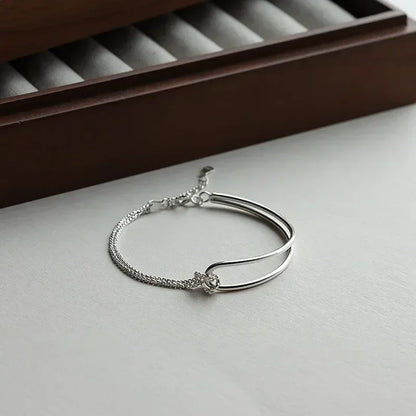 Elegant Minimalist Design Bracelet for Women Ladies Geometric Double Layered Knotted Lines Handmade Chain Jewelry Gifts