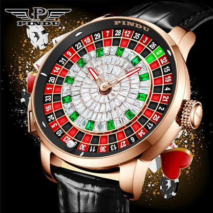 PINDU NEW Rotating dial design Mechanical Watch Men Japan NH35 Movement Sapphire Waterproof leather luxurious Automatic watch