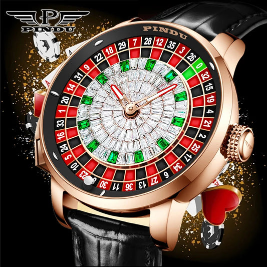 PINDU NEW Rotating dial design Mechanical Watch Men Japan NH35 Movement Sapphire Waterproof leather luxurious Automatic watch