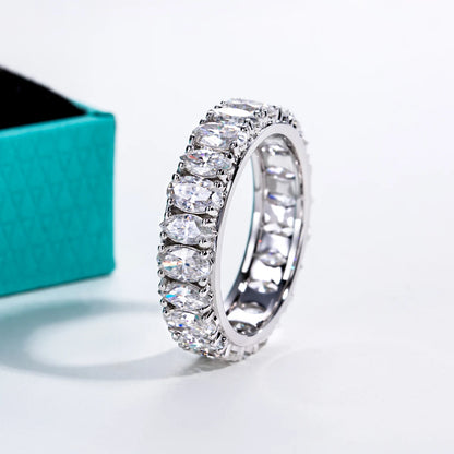 AnuJewel 0.3ct Oval & 0.2ct Marquise D Color Moissanite Eternity Ring 925 Sterling Silver Wedding Band Ring for Women Jewelry
