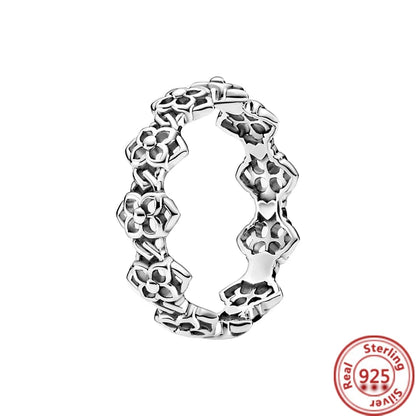 NEW 925 Sterling Silver Rings Sparkling Original Design Women Heart Daisy Flower Wishbone Ring Jewelry Engagement Female Gift