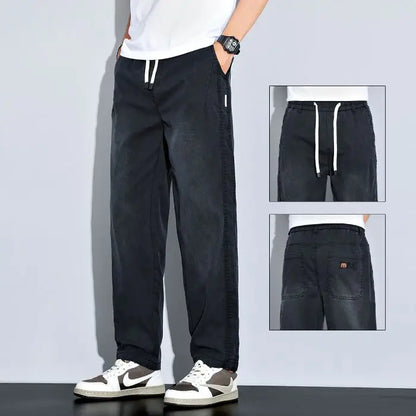 2025 New Ice Silk Thin Denim Jeans For Men Blue Straight Stretch Cotton Pants Business Casual Lightweight Trousers Spring Summer