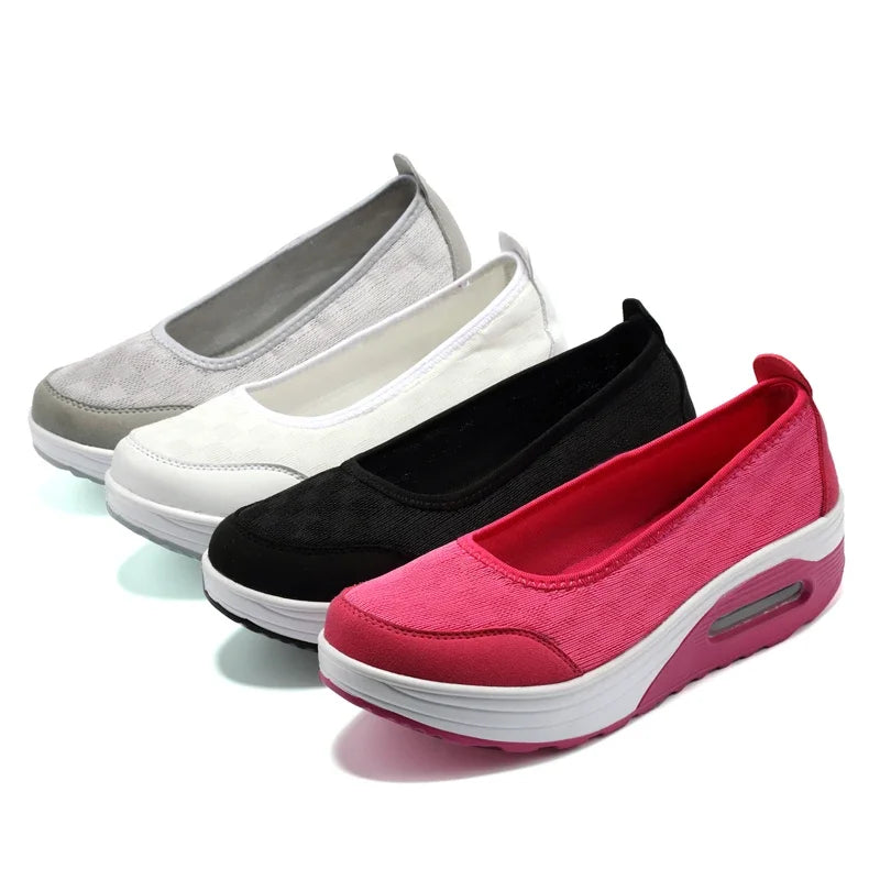 Women's Casual Work Shoes 2025 Fashionable Wedge Heel Swing Shoes Thick Sole Large Size 42 Comfortable Breathable Nurse Shoes