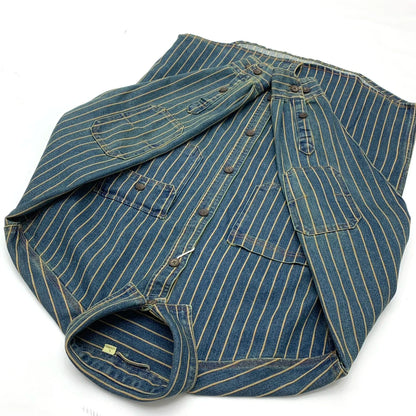 Heavy wash to make old striped shirt men's heavy chunky cargo denim jacket Autumn vintage Amei khaki coat