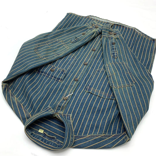 Heavy wash to make old striped shirt men's heavy chunky cargo denim jacket Autumn vintage Amei khaki coat