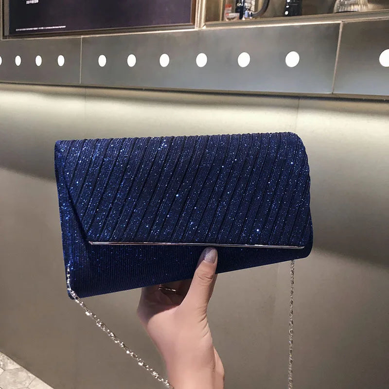 Women Clutch Evening Bag Sequin Clutch Female Wedding Purse Bag Party Handbag Black Blue Chain Shoulder Bag