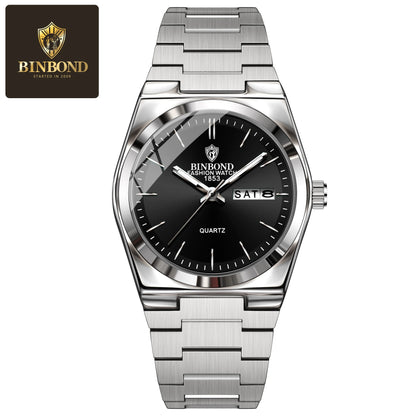 BINBOND Top Brand New 103 Fashionable Men's Quartz Watch Waterproof Night Light Dual Calendar Ultra Thin Men's Quartz Watch