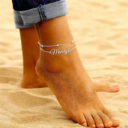 Custom Name Anklet Bracelet Women's Stainless Steel Anklet Personality Double Letter Anklet Bracelet Jewelry